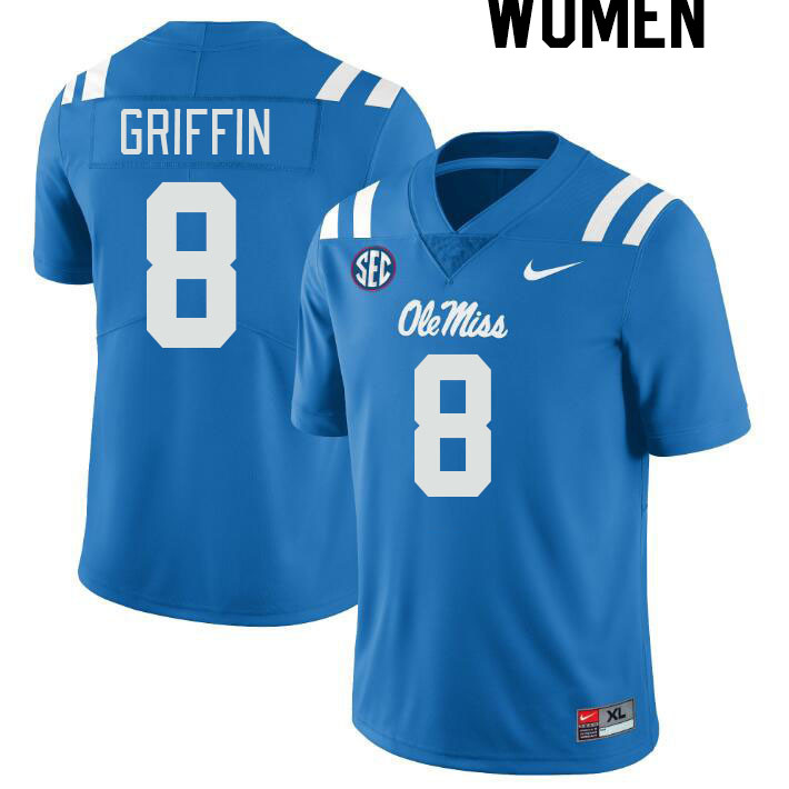 Women #8 Jam Griffin Ole Miss Rebels College Football Jerseyes Stitched Sale-Powder Blue